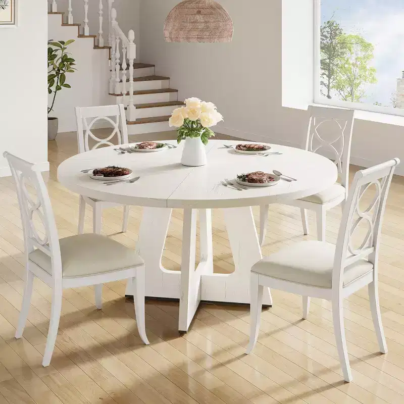 Table à manger ronde de 120 cm pour 4 à 6 personnes, table de cuisine circulaire de style ferme
