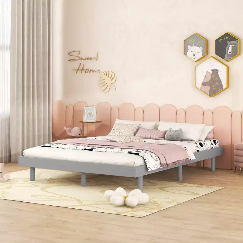Cadre de lit contemporain : grand lit, gris, design plateforme flottante