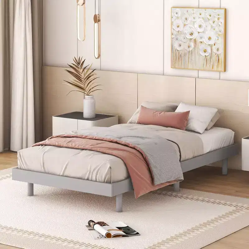 Cadre de lit contemporain : grand lit, gris, design plateforme flottante