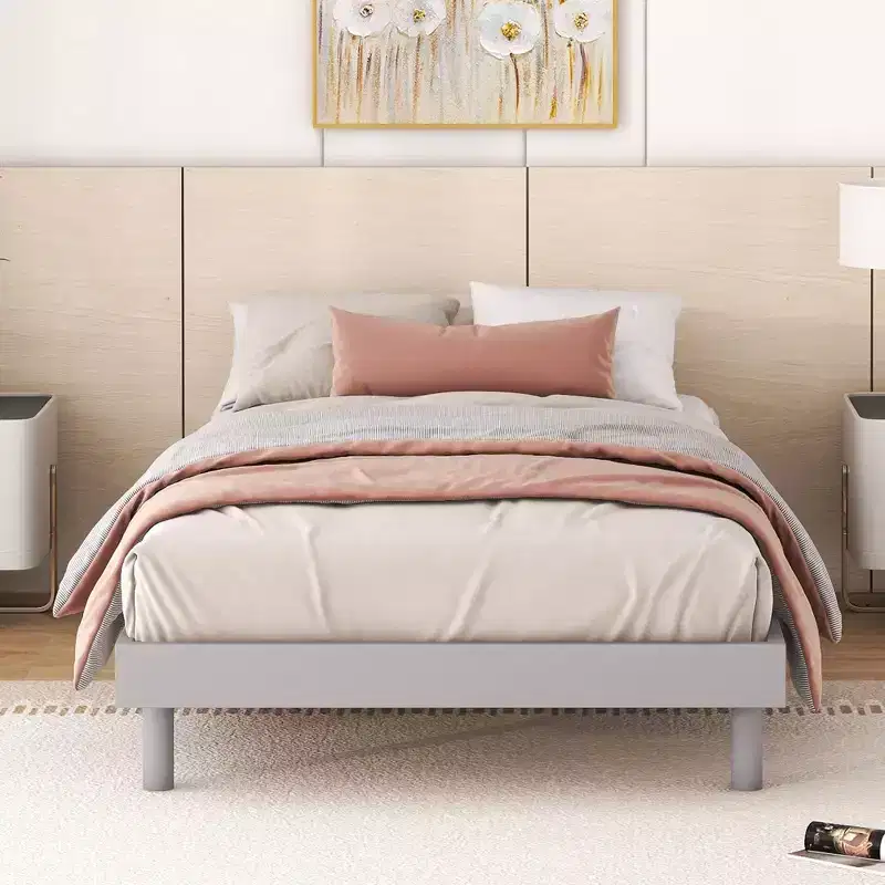 Cadre de lit contemporain : grand lit, gris, design plateforme flottante