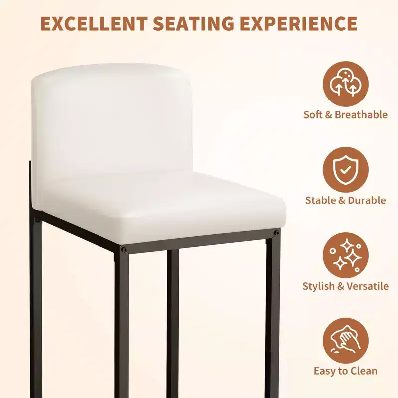 Tabourets de bar modernes en similicuir, hauteur comptoir avec dossier ergonomique et repose-pieds stable