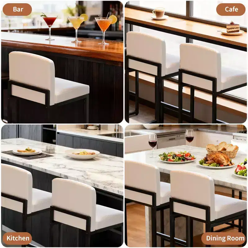 Tabourets de bar modernes en similicuir, hauteur comptoir avec dossier ergonomique et repose-pieds stable