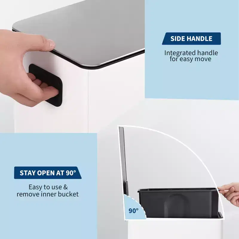 Poubelle à pédale Slim Soft-Close 15 L (4 gallons) en acier inoxydable pour l'intérieur