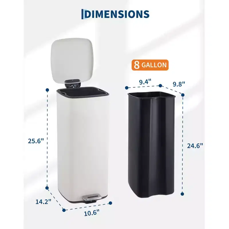 Poubelle à pédale 30 L en acier inoxydable avec couvercle à fermeture amortie