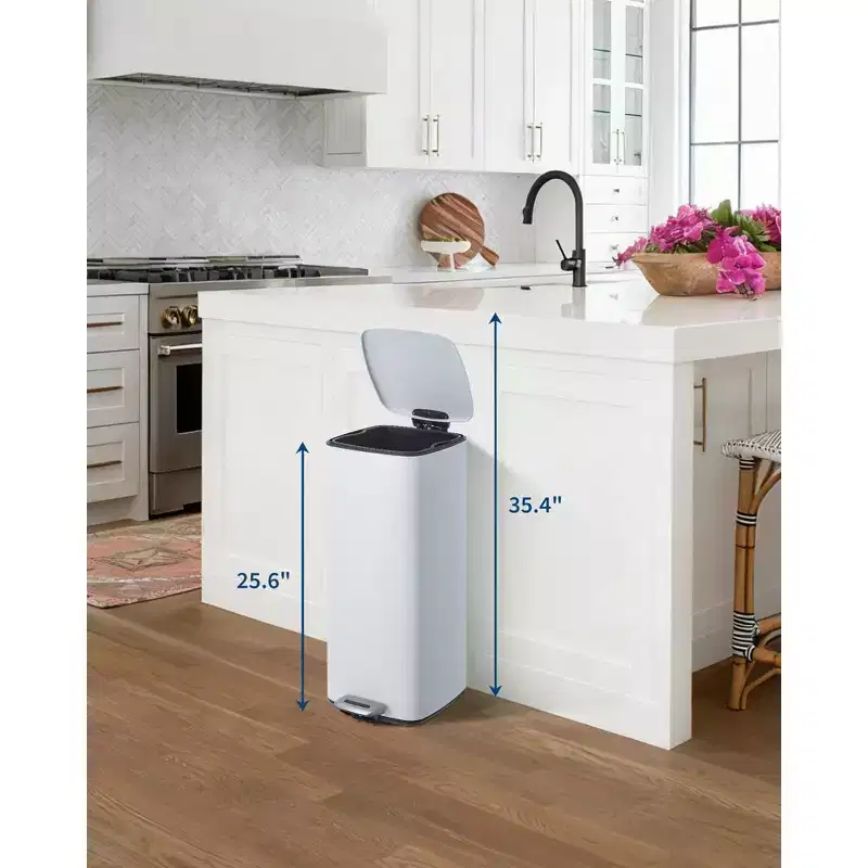 Poubelle à pédale 30 L en acier inoxydable avec couvercle à fermeture amortie
