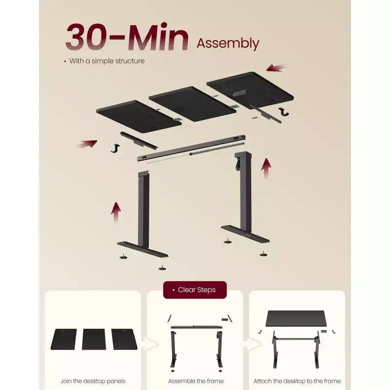 Bureau électrique réglable en hauteur, Rappel de sédentarité, 4 hauteurs mémorisables