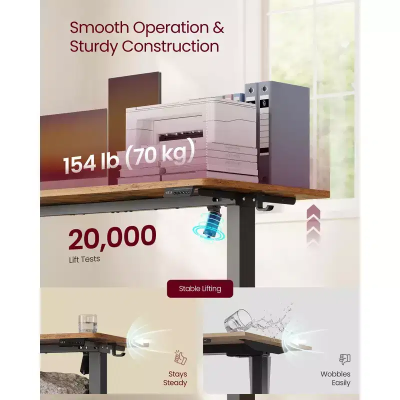 Bureau électrique réglable en hauteur, Rappel de sédentarité, 4 hauteurs mémorisables