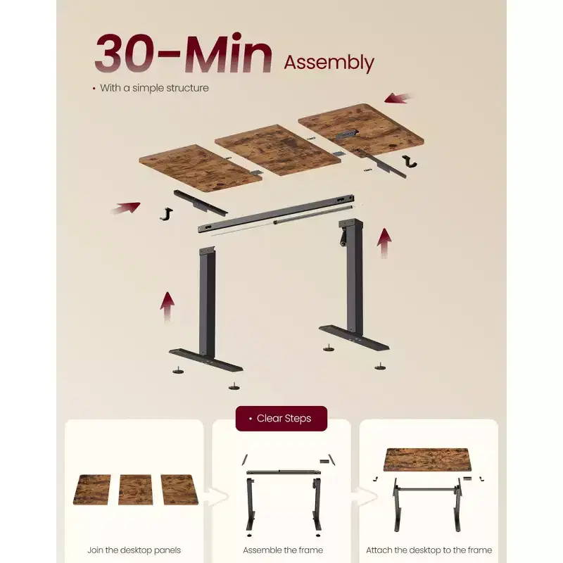 Bureau électrique réglable en hauteur, Rappel de sédentarité, 4 hauteurs mémorisables