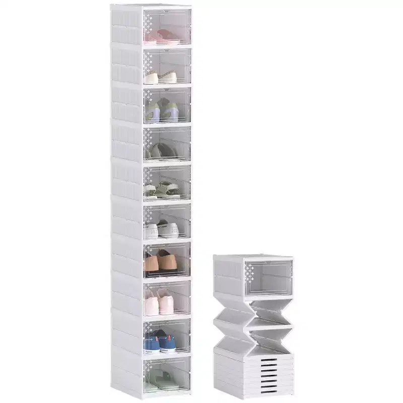 Boîtes à Chaussures en Plastique Transparent Empilables Organiseur de Chaussures avec Porte Transparente