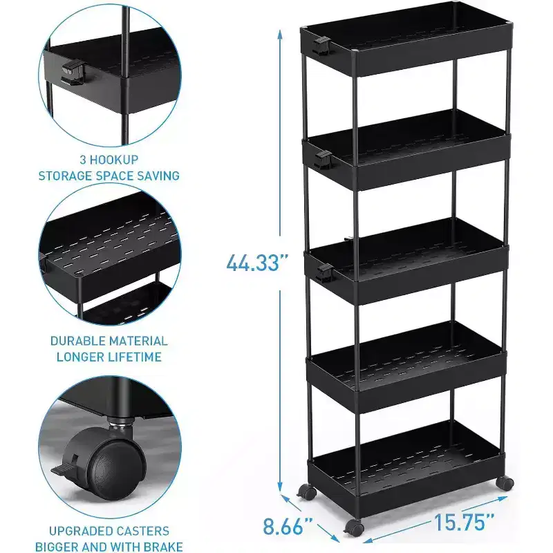 Chariot de rangement à roulettes 5 niveaux - Organiseur mobile multifonctionnel