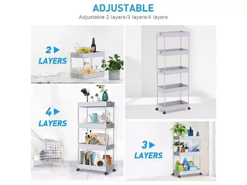 Chariot de rangement à roulettes 5 niveaux - Organiseur mobile multifonctionnel