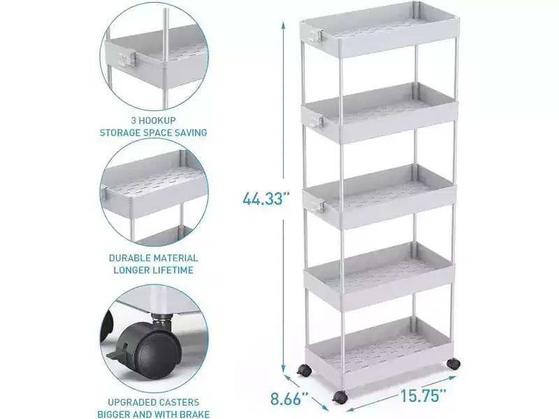 Chariot de rangement à roulettes 5 niveaux - Organiseur mobile multifonctionnel