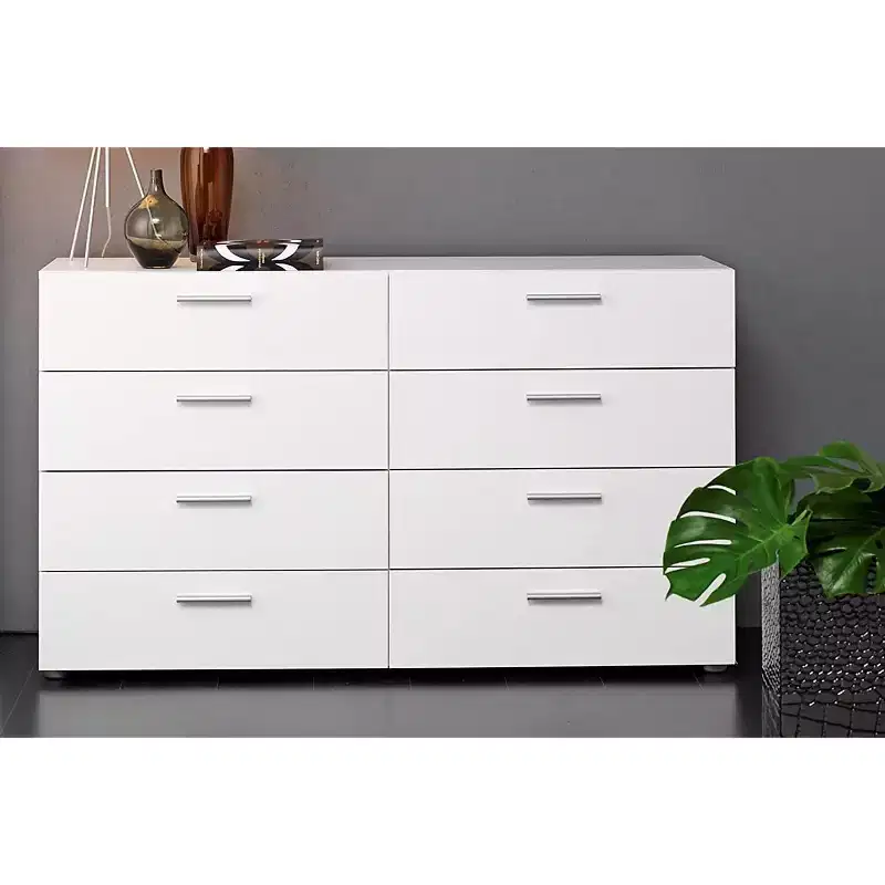 Commode double à 8 tiroirs Blanc contemporain