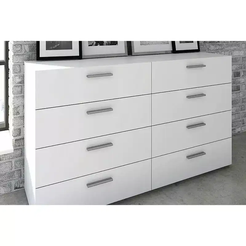 Commode double à 8 tiroirs Blanc contemporain