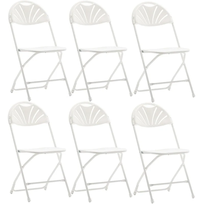 BTEXPERT White Plastic Folding Chair Steel Frame Commercial High Capacity Event Chair Lightweight Wedding Party Set of 6