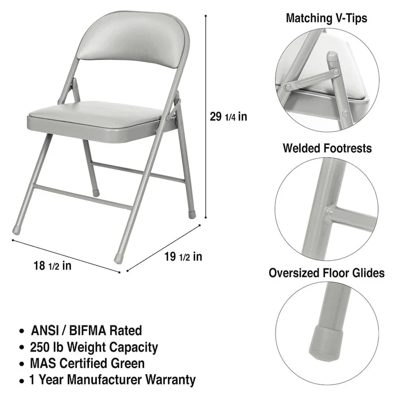Hampden Furnishings Bernadine Basics Collection Vinyl Folding Chair, Pack of 4