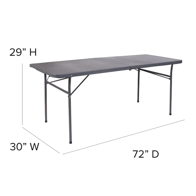 30W x 72L Bi-Fold Plastic Banquet and Event Folding Table with Carrying Handle - 72D x 30W x 29H