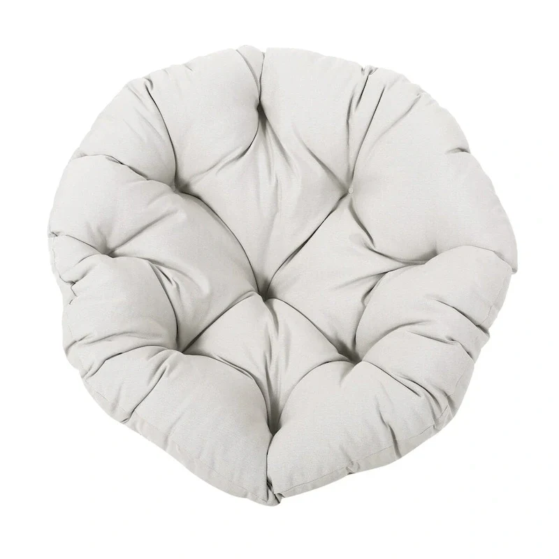 Brown Wicker Swivel Papasan Chair with Tufted Fabric Cushion