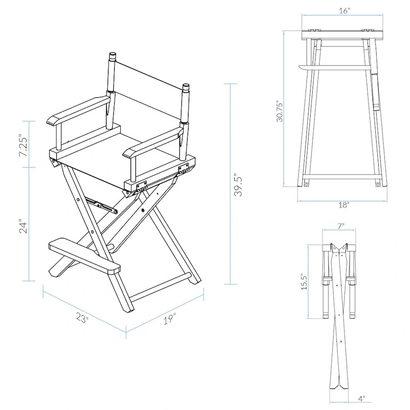 24 Director's Chair Black Frame-Garden Flowers - 23W x 19D x 39.5H
