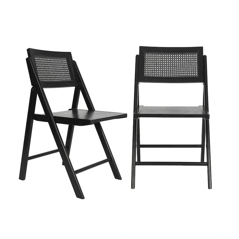 2 Pack Commercial Cane Rattan Folding Chairs - Wood Backs and Seats