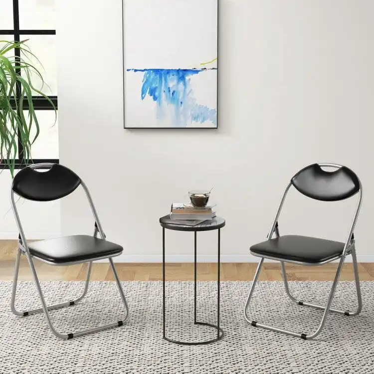 Black Portable Folding Dining Chairs Set with Carrying Handles and U-Shaped Metal Base