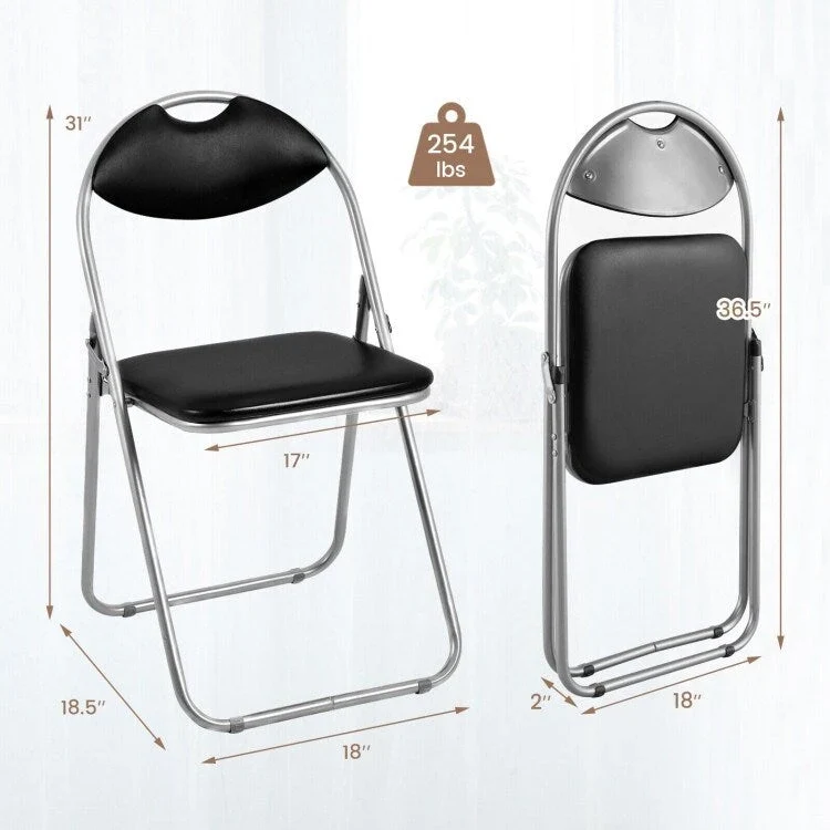 Black Portable Folding Dining Chairs Set with Carrying Handles and U-Shaped Metal Base