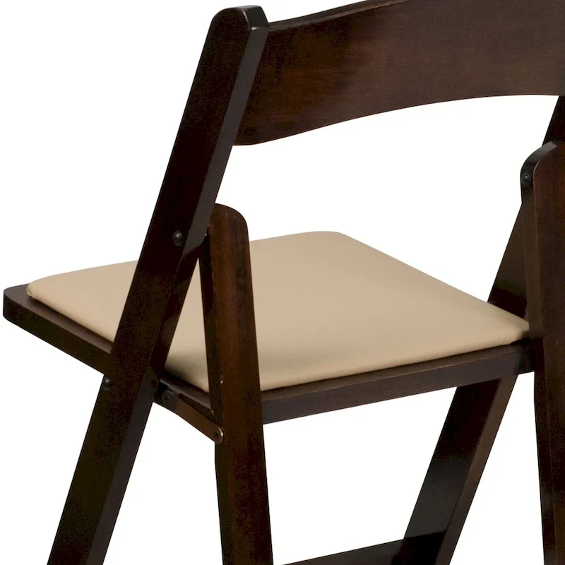 Wood Folding Chair with Vinyl Padded Seat (Set of 2)