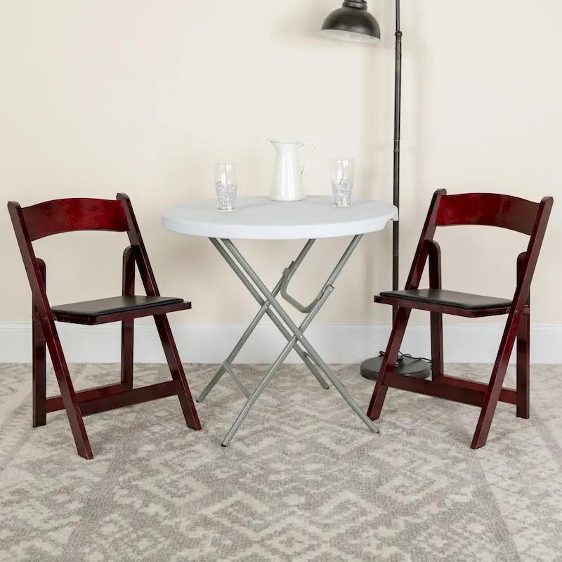 Wood Folding Chair with Vinyl Padded Seat (Set of 2)