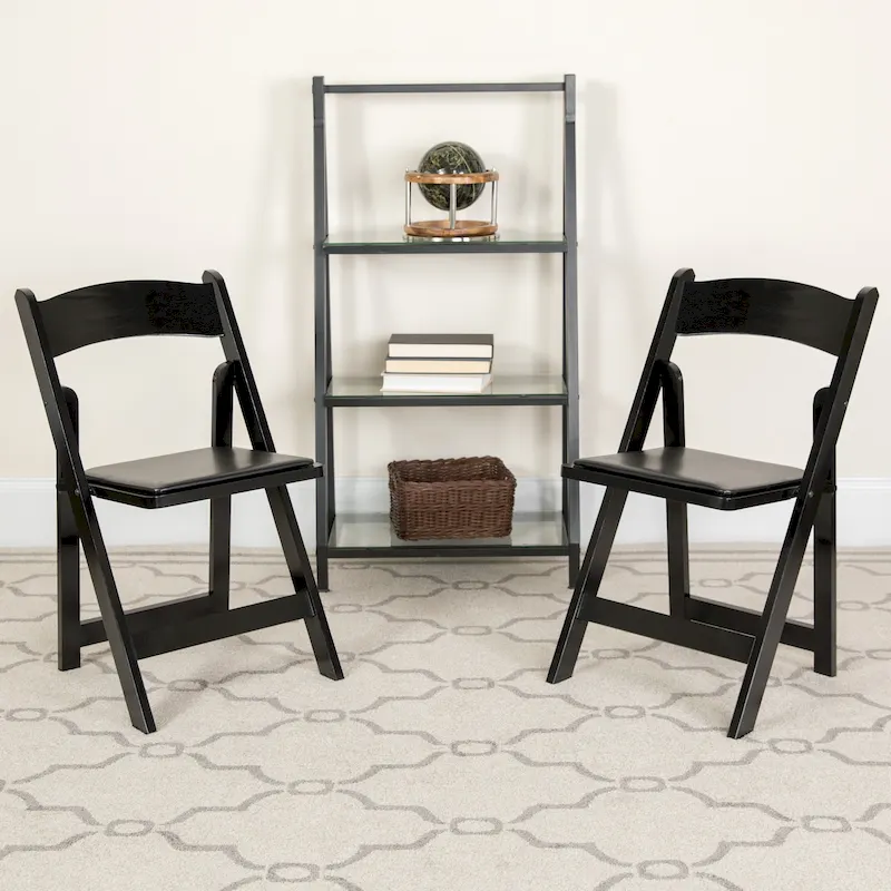 Wood Folding Chair with Vinyl Padded Seat (Set of 2)