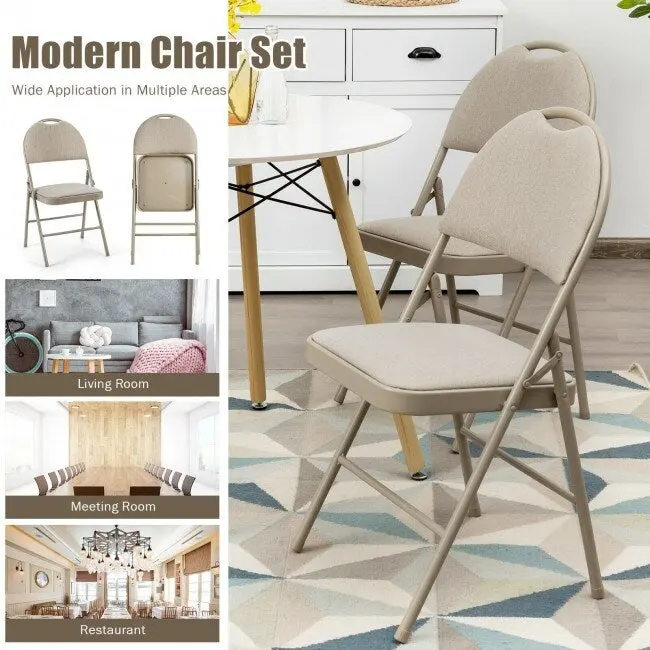 6 Pack Folding Chairs Portable Padded Office Kitchen Dining Chairs-Beige - 18.5 x 20 x 35 (L x W x H)