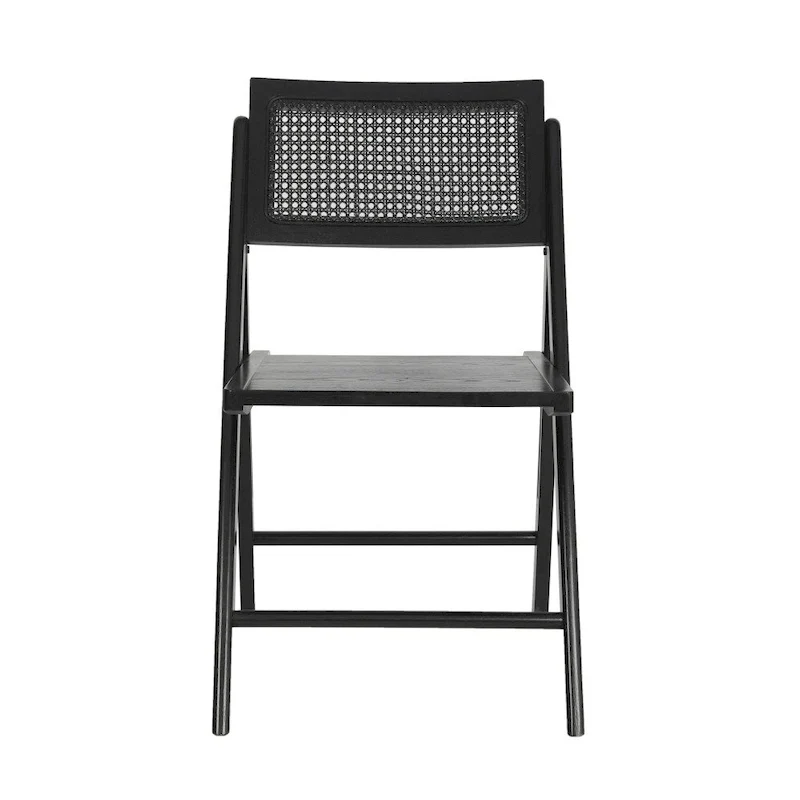 Folding Armless Cane Rattan Chairs with Breathable Woven Backrests - 2 Pack