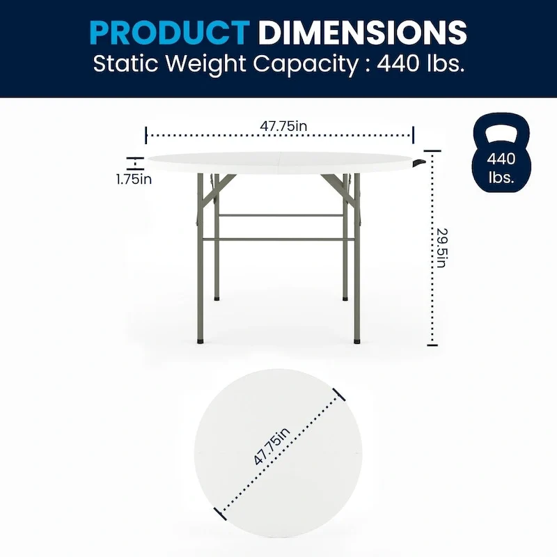 4-Foot Round Bi-Fold Plastic Event Folding Table with Handle