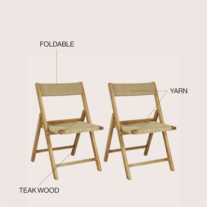 Mallorca Coastal Modern Wood Woven Seagrass Folding Chair, Natural (Set of 2) by JONATHAN Y