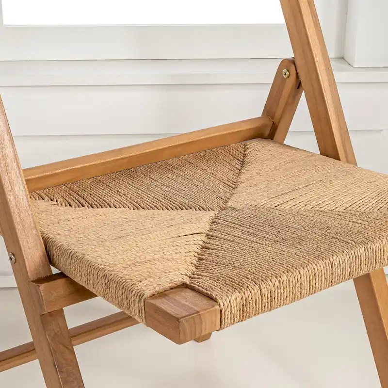 Mallorca Coastal Modern Wood Woven Seagrass Folding Chair, Natural (Set of 2) by JONATHAN Y