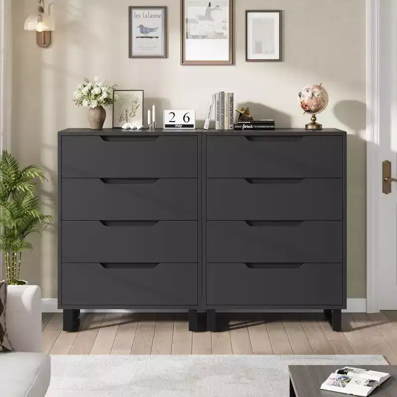 4 Commodes de Chambre à Coucher, Commodes Hautes de 106 cm, Armoire à Tiroirs Verticale Autoportante