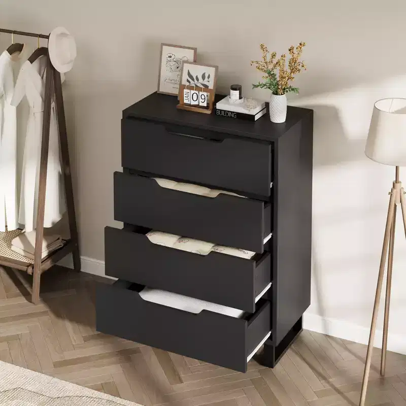 4 Commodes de Chambre à Coucher, Commodes Hautes de 106 cm, Armoire à Tiroirs Verticale Autoportante