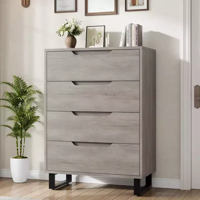 4 Commodes de Chambre à Coucher, Commodes Hautes de 106 cm, Armoire à Tiroirs Verticale Autoportante
