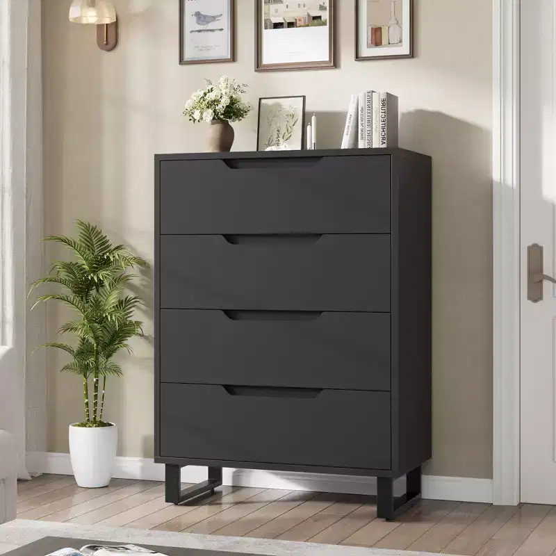 4 Commodes de Chambre à Coucher, Commodes Hautes de 106 cm, Armoire à Tiroirs Verticale Autoportante
