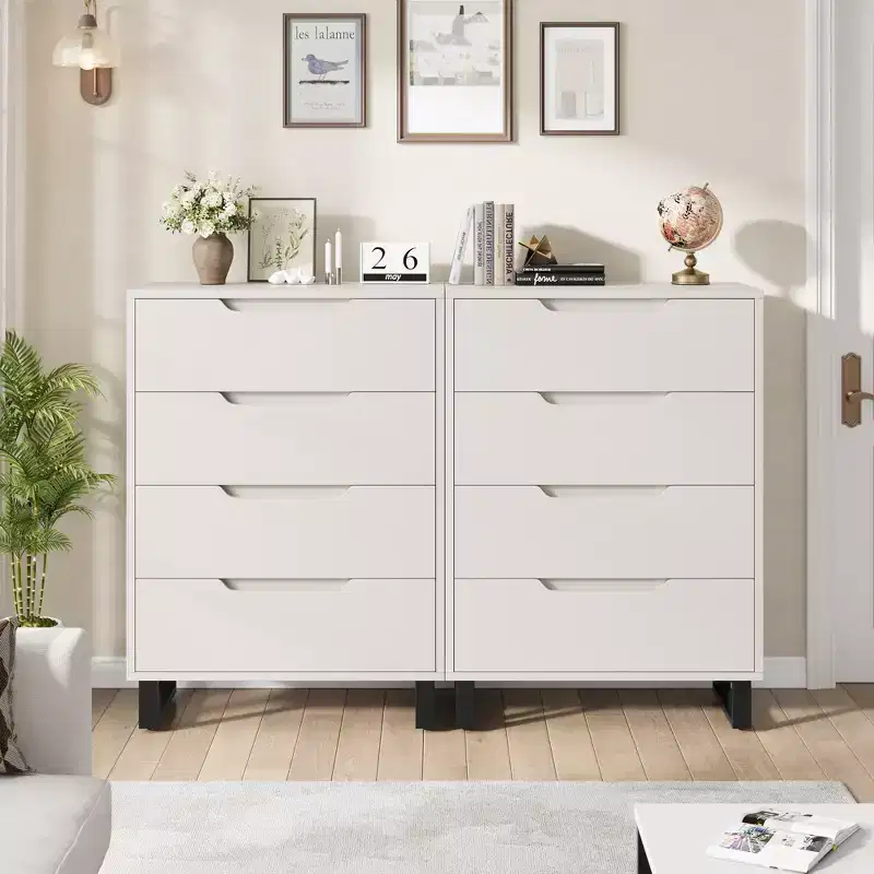 4 Commodes de Chambre à Coucher, Commodes Hautes de 106 cm, Armoire à Tiroirs Verticale Autoportante