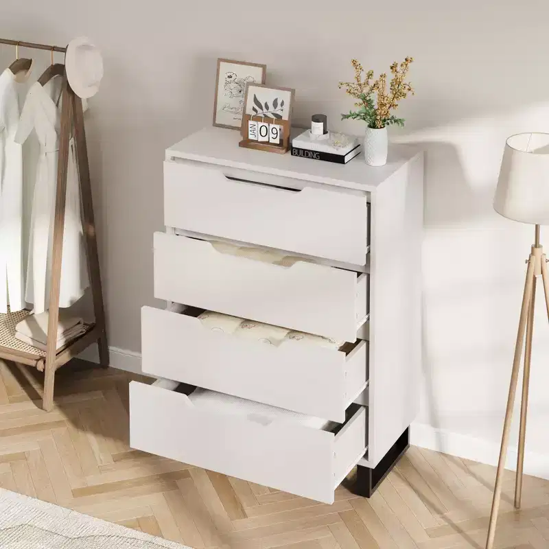 4 Commodes de Chambre à Coucher, Commodes Hautes de 106 cm, Armoire à Tiroirs Verticale Autoportante