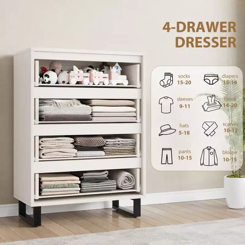 4 Commodes de Chambre à Coucher, Commodes Hautes de 106 cm, Armoire à Tiroirs Verticale Autoportante
