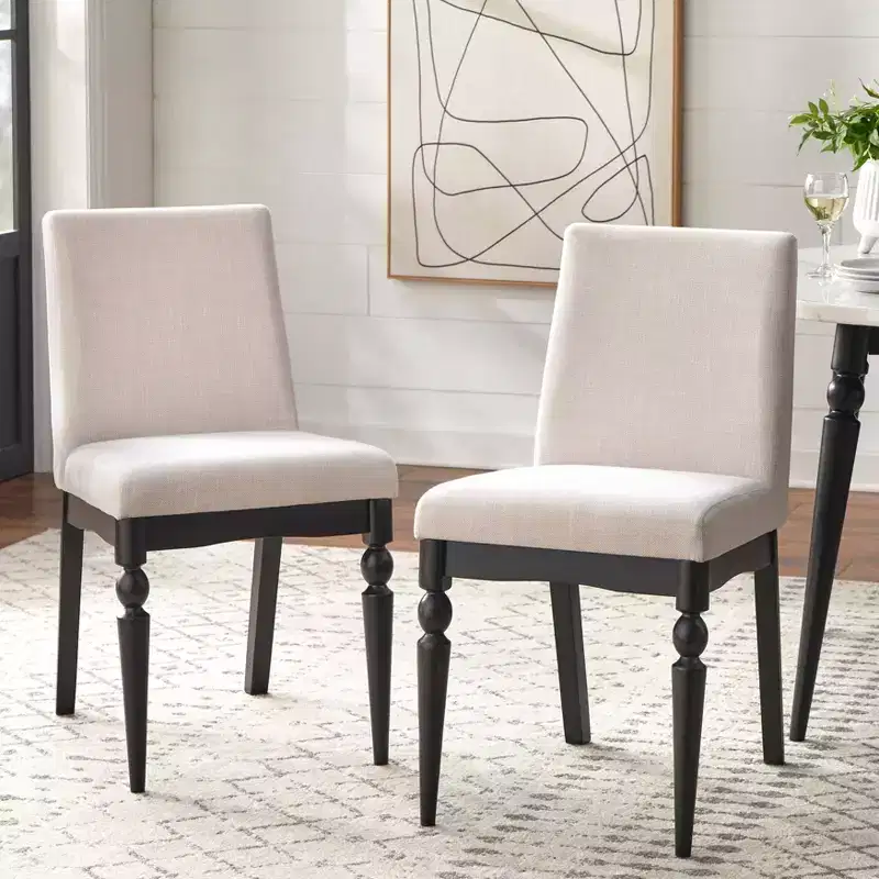 Chaise de salle à manger capitonnée avec pieds tournés beige/noir