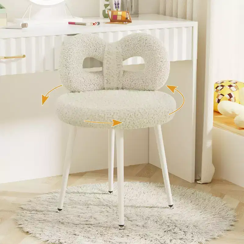Chaise de vanité avec dossier, Chaise de maquillage pivotante, Chaise de bureau rembourrée pour filles