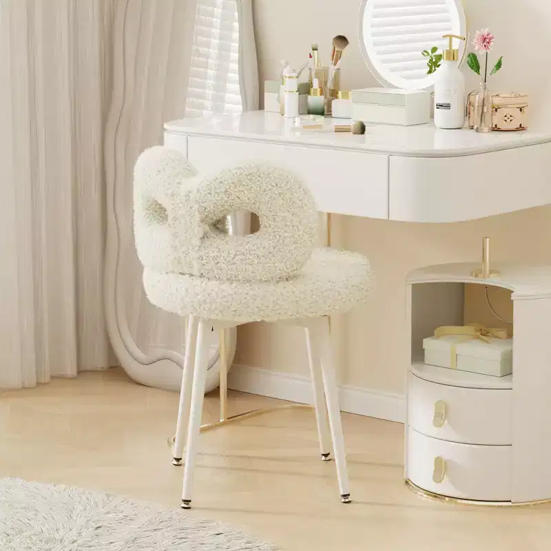 Chaise de vanité avec dossier, Chaise de maquillage pivotante, Chaise de bureau rembourrée pour filles