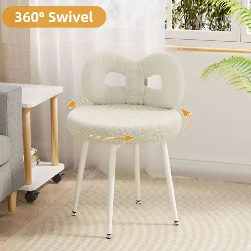 Chaise de vanité avec dossier, Chaise de maquillage pivotante, Chaise de bureau rembourrée pour filles
