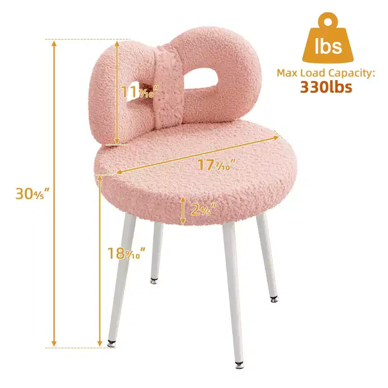 Chaise de vanité avec dossier, Chaise de maquillage pivotante, Chaise de bureau rembourrée pour filles