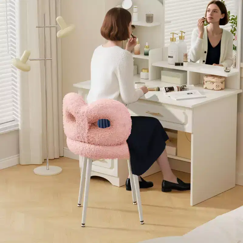 Chaise de vanité avec dossier, Chaise de maquillage pivotante, Chaise de bureau rembourrée pour filles