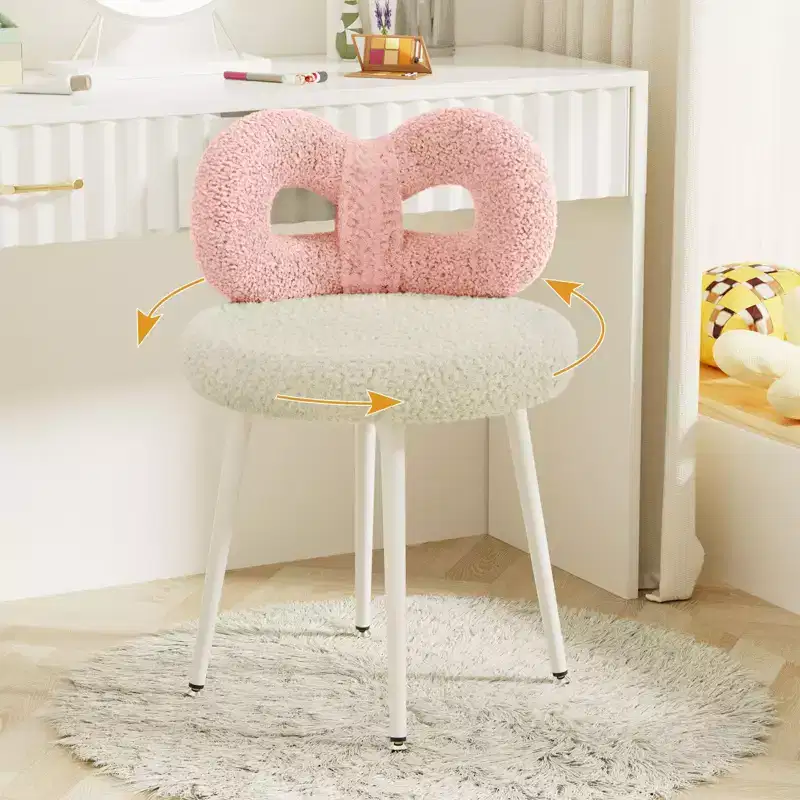 Chaise de vanité avec dossier, Chaise de maquillage pivotante, Chaise de bureau rembourrée pour filles