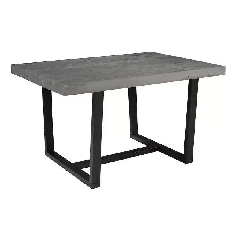 Table de salle à manger moderne en bois massif vieilli et métal, style industriel-fermier