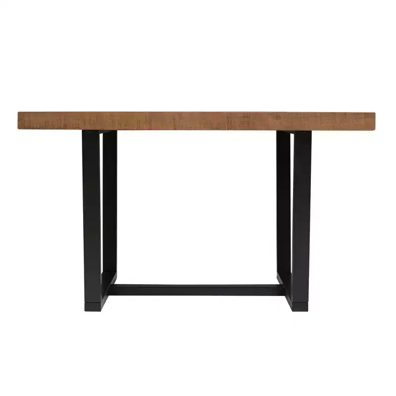 Table de salle à manger moderne en bois massif vieilli et métal, style industriel-fermier